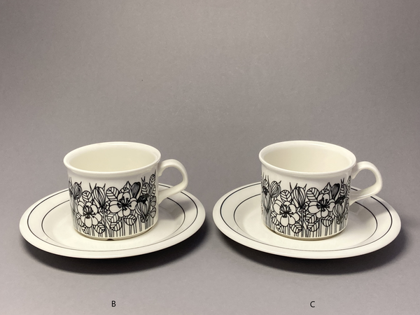 Coffee or tea cups Esteri Tomula Arabia Krokus black and Coffee or tea cups Esteri Tomula Arabia Krokus black and