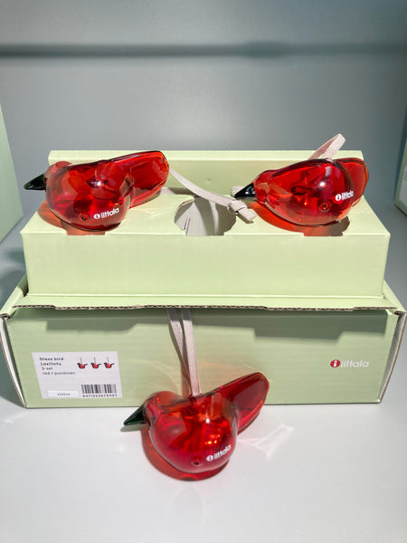 Three Mini-Glassbird Decorations red - Iittala Collection (NEW)