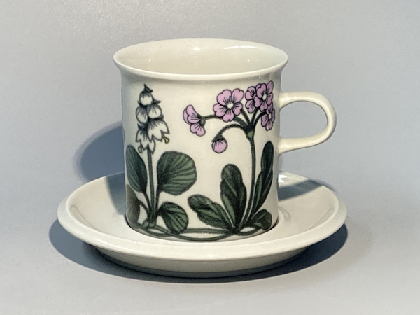 Flora series - Chocolate Cup with saucer - decoration by Esteri Tomula  Arabia 1979-1981