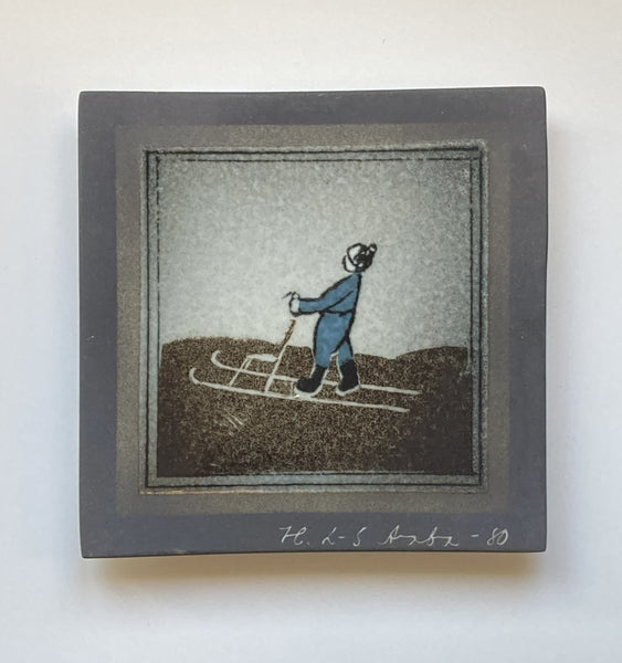 Heljä Liukko-Sundström - Boy and the Kicksledge Wall Plate from 1980 by Arabia
