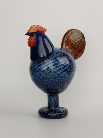 Kaiku blue large rooster bird Oiva Toikka glass design Finland
