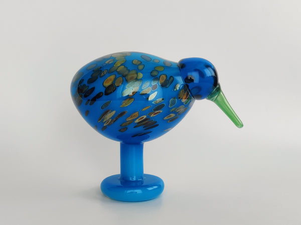 A blue Lagoon Kiwi glass bird design by Oiva Toikka