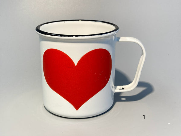 Finel vintage enamel steel Mug heart Wärtsilä 60:s-70:s - design Kaj Franck