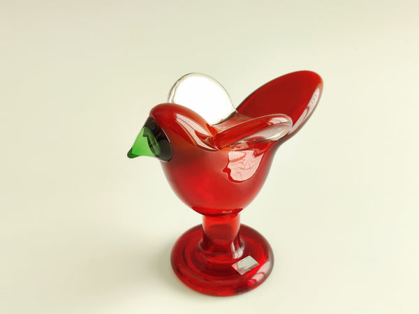 Flycatcher Red with clear wings on foot - Sieppo - Oiva Toikka Nuutajärvi vintage RARE