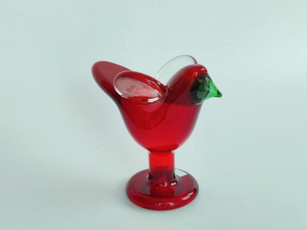 Flycatcher Red with clear wings on foot - Sieppo - Oiva Toikka Nuutajärvi vintage RARE