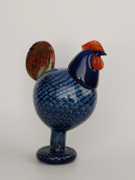 Kaiku blue large rooster bird Oiva Toikka glass design Finland