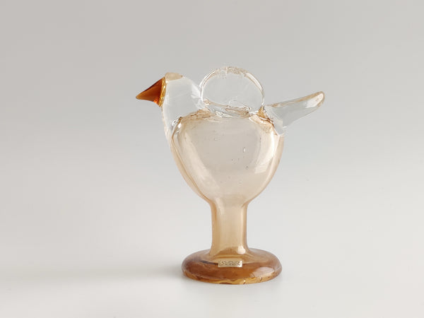 Flycatcher Honey/Amber with clear wings on foot - Sieppo - Oiva Toikka Nuutajärvi vintage