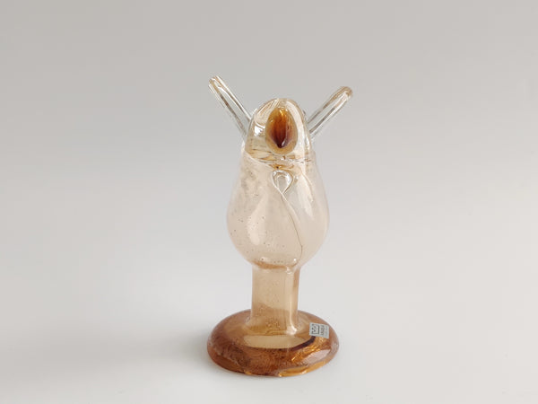 Flycatcher Honey/Amber with clear wings on foot - Sieppo - Oiva Toikka Nuutajärvi vintage