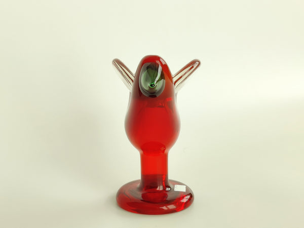 Flycatcher Red with clear wings on foot - Sieppo - Oiva Toikka Nuutajärvi vintage RARE