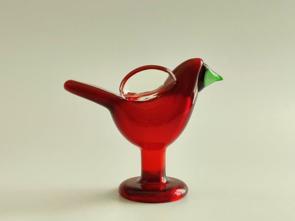 Flycatcher Red with clear wings on foot - Sieppo - Oiva Toikka Nuutajärvi vintage RARE