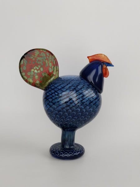 Kaiku blue large rooster bird Oiva Toikka glass design Finland