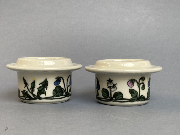 Flora series - Two Egg cups - decoration by Esteri Tomula Arabia Finland 1979-1981