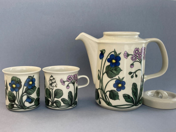 Flora series - Chocolate Cup with saucer - decoration by Esteri Tomula  Arabia 1979-1981