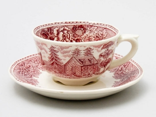 Coffee Cup Saucer -  Vintage Arabia "Sceenery" old rose from 1940-50s